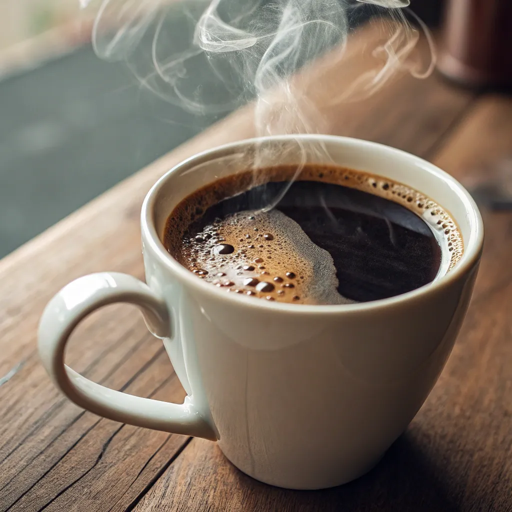 A steaming cup of freshly brewed coffee