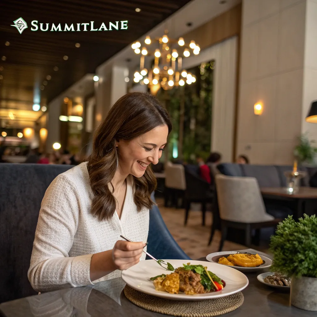 Customer Sarah enjoying her meal at SUMMITLANE